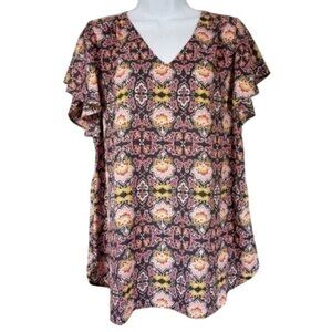 Loft Womens Short Sleeve Floral Maternity V-neck Shirt Blouse Flowy Size XS
